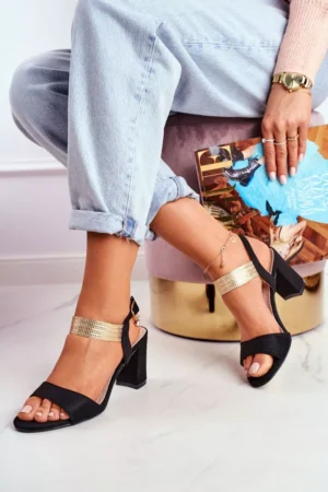 Sieviešu stiletto sandales no zamšādas, melnas krāsas Enjoy