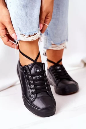 Sieviešu ādas sporta kurpes Black Mega