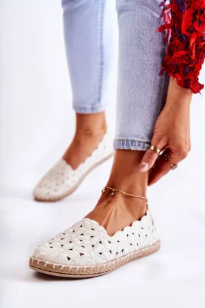 Sieviešu balti ziedu slip-on balerīnu kurpes Vennice