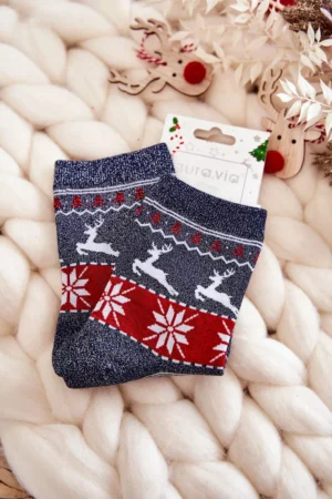 Sieviešu Ziemassvētku zeķes Shiny Reindeer Tumši zilas
