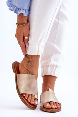 Sieviešu ādas pludmales čības Light Gold Amite