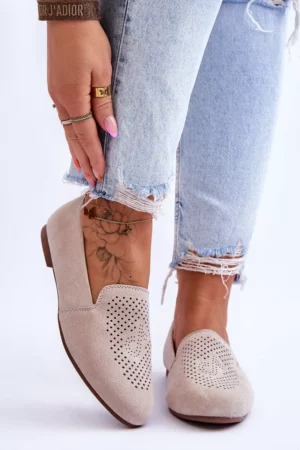 Zamšādas ērtas mokasīnas, smilškrāsas, Giovana