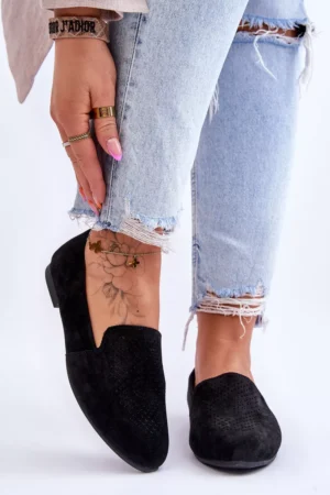 Zamšādas ērtas mokasīnas, melnas, Giovana