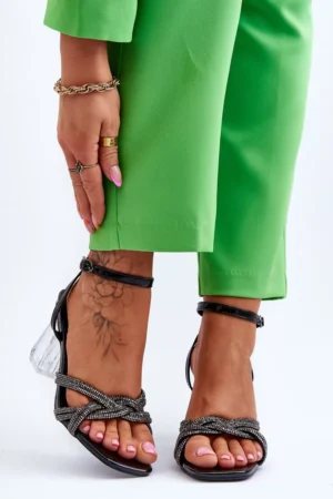 Ādas sandales uz caurspīdīgas lentes, melnas, Randy