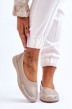 Ādas sieviešu atvērtas balerīnas smilškrāsā Lucy