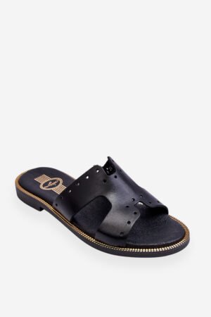 Zazoo 40326 Sieviešu melnas slip-on sandales ar dekoratīviem izgriezumiem