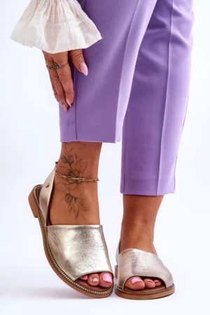 Zazoo 40327 ādas slip-on sandales, zelta krāsā