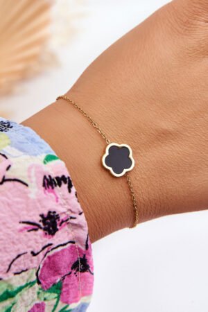 Sieviešu rokassprādze ar melnu ziedu un zeltu