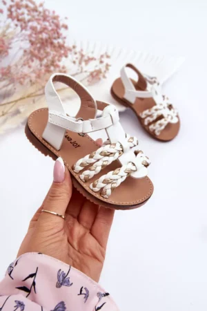 Bērnu Velcro sandales ar svītrām, baltas Sammy