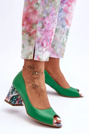 Ādas kurpes ar dekoratīvu papēdi Lewski Shoes 2608/K Zaļas