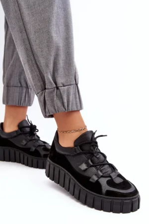 Sieviešu ādas sporta kurpes uz platformas M01/1 Zazoo Black