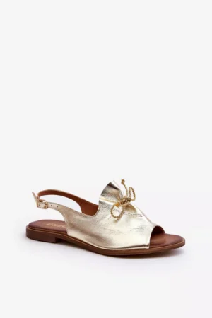 Zazoo 2898 ādas plakanās sandales zelta krāsā