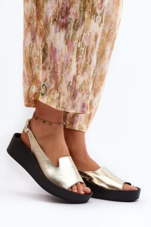 Zazoo 2893 Sieviešu ādas sandales ar biezu zoli, zelta krāsā