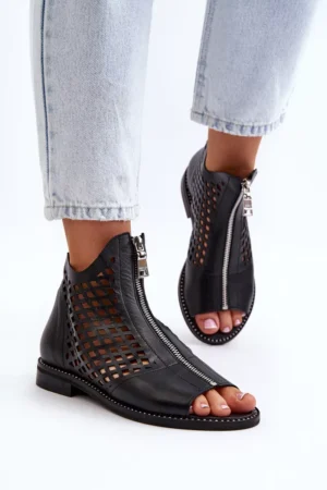 Zazoo 977/L ādas sandales ar izgriezumiem un rāvējslēdzēju