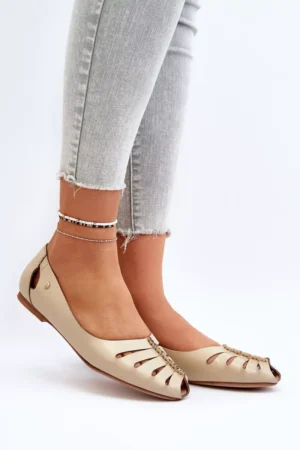 Zazoo 10009 Ērtas sieviešu ādas balerīnu kurpes, smilškrāsas