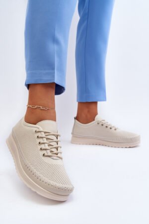 Ādas sieviešu sporta apavi, smilškrāsas Lalnai