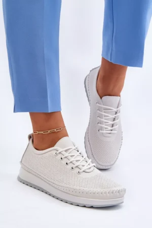 Ādas sieviešu sporta apavi, smilškrāsas Lalnai