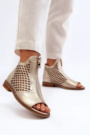 Ādas sandales ar izgriezumiem un zelta rāvējslēdzēju Zazoo 977/L