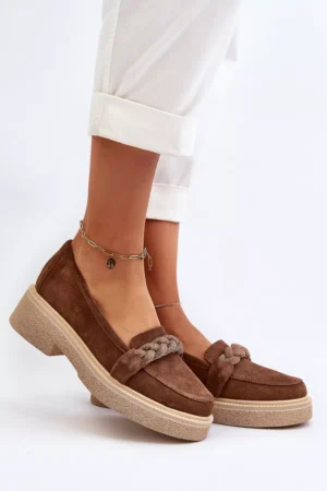 Zazoo 3429/W Sieviešu zamšādas mokasīnas ar dekoratīviem elementiem, brūnas