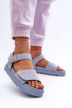 [Sieviešu zamšādas platformas sandales no Big Star NN274706 Zilas]