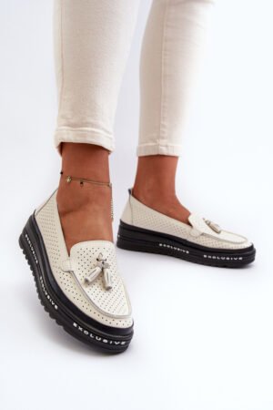 Sieviešu ādas platforma mokasīni smilškrāsā Assetnima