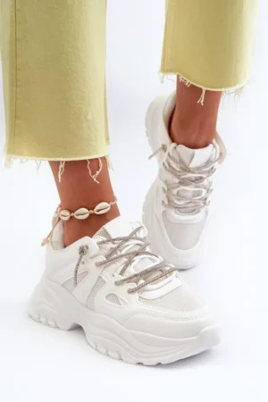 Sieviešu sporta kurpes ar biezu zoli un dekoratīvu auklas sasiešanu Balta Relissa