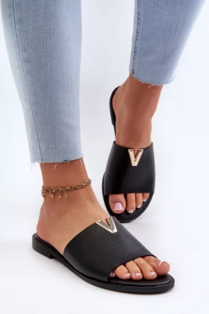 Sieviešu melnās ekoloģiskās ādas plakanās sandales Maliha