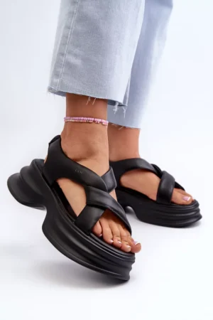 Zazoo 2743 zamšādas platformas sandales, melnas