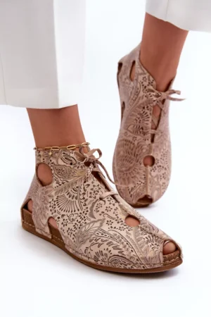 Rakstainas ādas zābaki Maciejka 03426-02 smilškrāsas