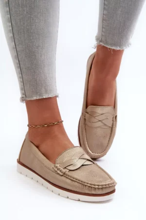Sieviešu mokasīni no ekoloģiskās ādas zelta krāsā Nestalia