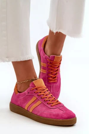 Zazoo N1068 Zemas sieviešu zamšādas sporta kurpes fuksijas krāsā