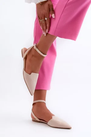 Siksnas balerīnu kurpes no mākslīgās zamšādas ar smailiem purngaliem, smilškrāsas Ellesara