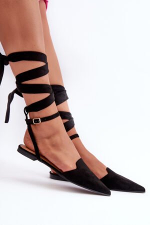 Aizšņorējamas balerīnas no mākslīgās zamšādas ar smailiem purngaliem Melna Ellesara