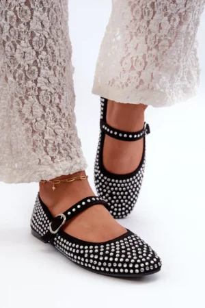 Eco Suede balerīnu kurpes, rotātas ar melnām Tinara akmeņiem