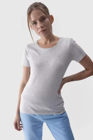 Sieviešu gluda T-krekls ar logo, pelēks 4F