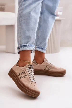 Zazoo N1068S4 Sieviešu zamšādas platformas sporta kurpes Leopard Pink