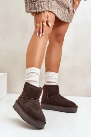 Sieviešu brūni zamšādas sniega zābaki uz platformas virs potītes Rianaella
