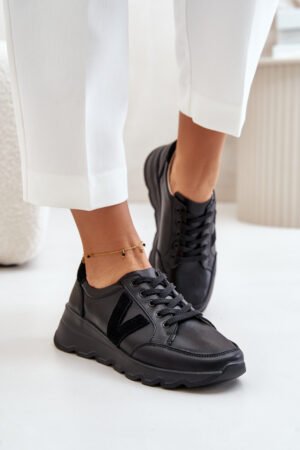 Ādas sieviešu sporta apavi Vinceza 7918 Melni