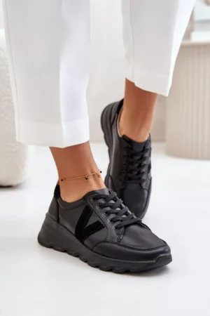 Ādas sieviešu sporta apavi Vinceza 7918 Melni