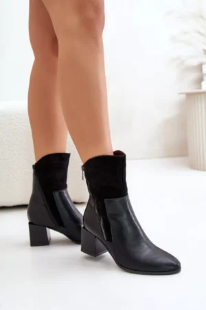 Siltināti sieviešu zābaki ar papēžiem, melni Relabina