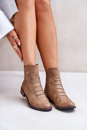 Siltas sieviešu potītes zābaki ar plakanu papēdi Gold Labise