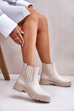 Sieviešu slip-on zābaki ar plakanu papēdi, āda, gaiši smilškrāsas Lewski 3611