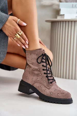 Dekorēti potītes zābaki Workery sieviešu siltināti D&A; MR880-017 Taupe