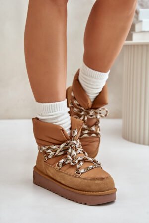 Sieviešu zamšādas sniega zābaki ar biezu auklas savienojumu D.Franklin DFSH375003 Brūni