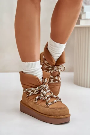 Sieviešu zamšādas sniega zābaki ar biezu auklas savienojumu D.Franklin DFSH375003 Brūni