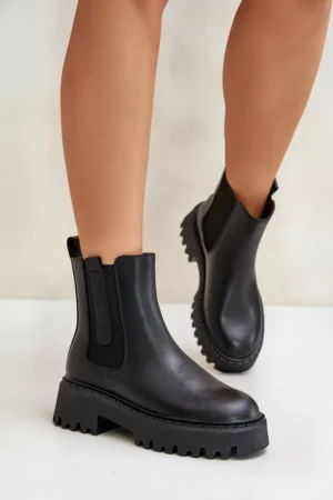 Ādas izolēti potītes zābaki sievietēm Big Star OO274A386 Melni