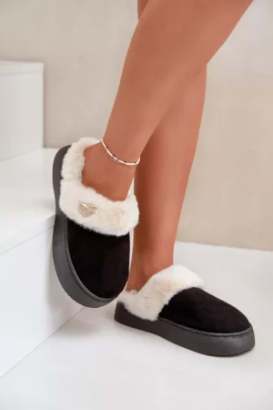 Sieviešu čības ar kažokādu un dekoratīvu sirdi, melnas Otielo