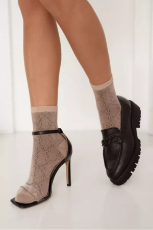 Sieviešu zeķes ar rakstu, smilškrāsas