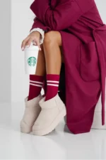Sieviešu zeķes ar svītru pīti burgundietis