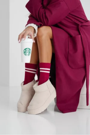 Sieviešu zeķes ar svītru pīti burgundietis